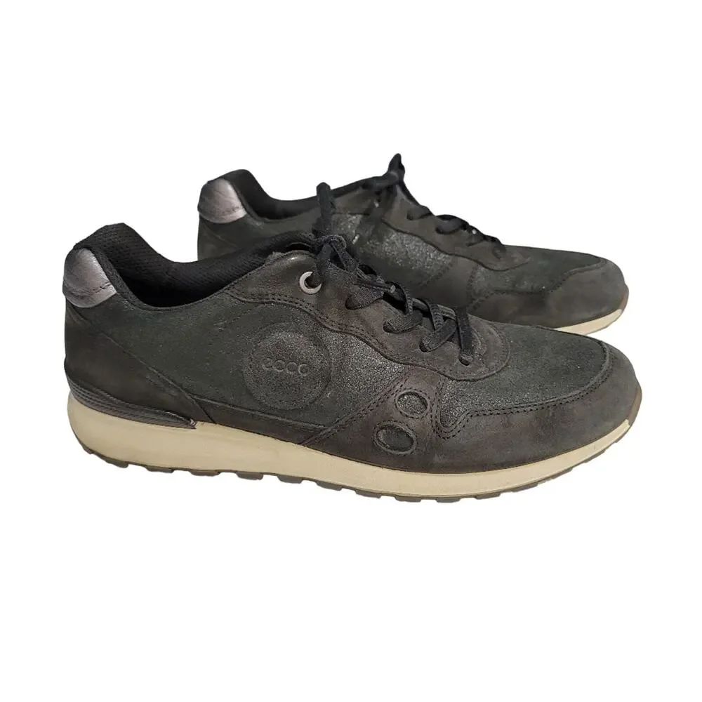 Ecco Retro Low Top Metallic Black Leather Sneakers Size 39 EU 8.5 US
